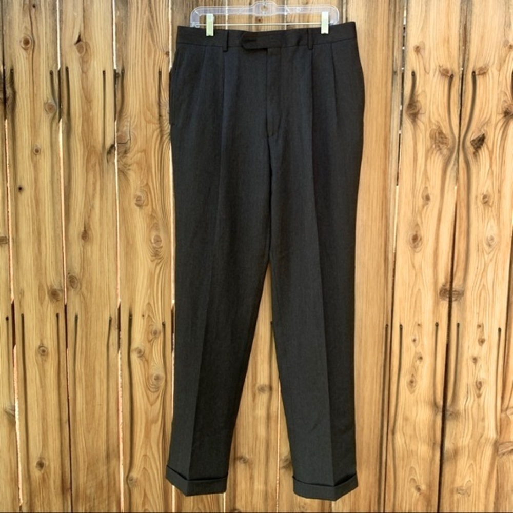 Jos A Bank Grey Wool Rolled Cuff Trousers | 34R